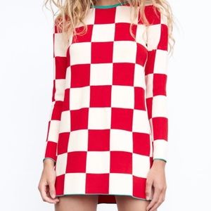 ZARA Red and White Checkered Mod Mini Dress